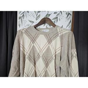 John Smedley Sweater Tan Mens Size L Plaid Wool